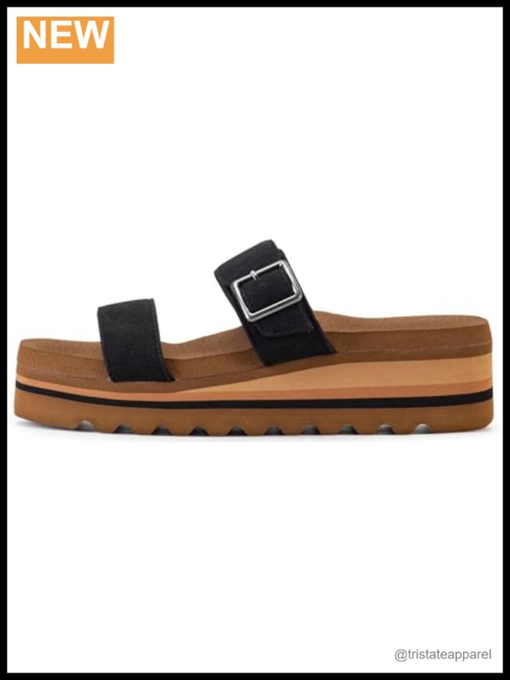 Faux Leather Platform Slide Sandals Round Toe Slingback Slip On Casual